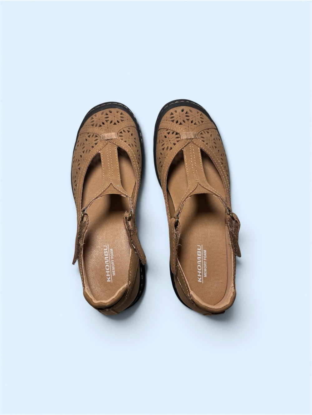 Khombu Women's Tan Laser-Cut T-Strap Clog